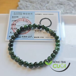 Chuỗi Tay Ngọc Cẩm Thạch Gà Đen type A, hạt 6mm - Nông Trại Cẩm Thạch